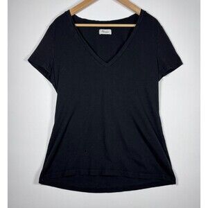 Rowen T Shirt Womens Large Black Tyler Slub Deep V Neck Short Sleeve Made in USA